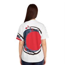 Load image into Gallery viewer, Women's Baseball Jersey 'Infinite Cherry Blossoms" — Japanese Red Sun &amp; Cherry Blossom Design