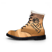Load image into Gallery viewer, 'Saharan' Men's Fur-Lined Leather Boots — Sahara Desert Graphic Winter Boots