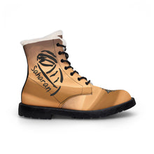 Load image into Gallery viewer, 'Saharan' Men's Fur-Lined Leather Boots — Sahara Desert Graphic Winter Boots