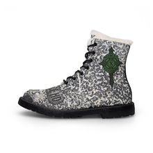 Load image into Gallery viewer, Fur-Lined Industrial Leather Boots — Men's Insulated Winter Work Boots with Green Emblem