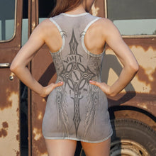 Load image into Gallery viewer, All-Over Print Women's White Sheer Mesh Bodycon Dress