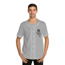 Load image into Gallery viewer, Baseball Jersey with Saharan Desert Nomad Graphic — Men’s Grey Button-Up